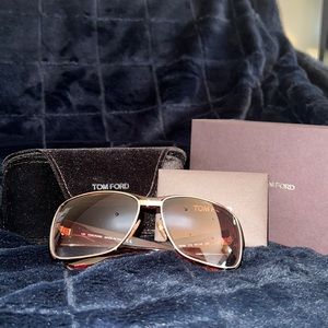 Burgundy and gold Tom Ford sunglasses